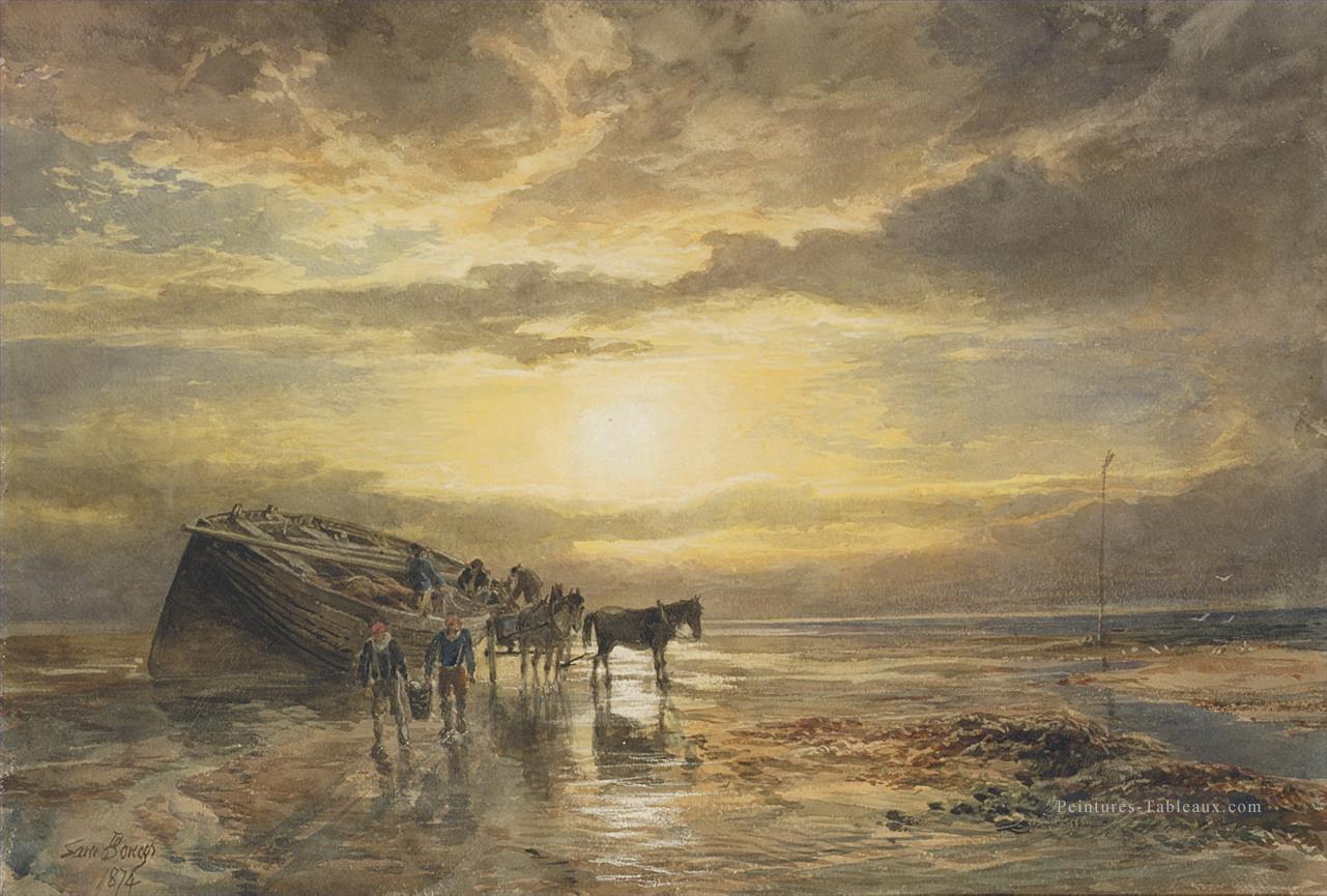 Chargement des captures sur la côte Berwick paysage Samuel Bough Peintures à l'huile